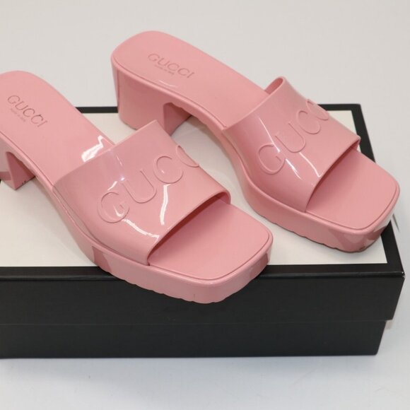 Gucci Rubber Slide Sandal Pink Platform - 624730 Size 40 - US 10 - Picture 1 of 14